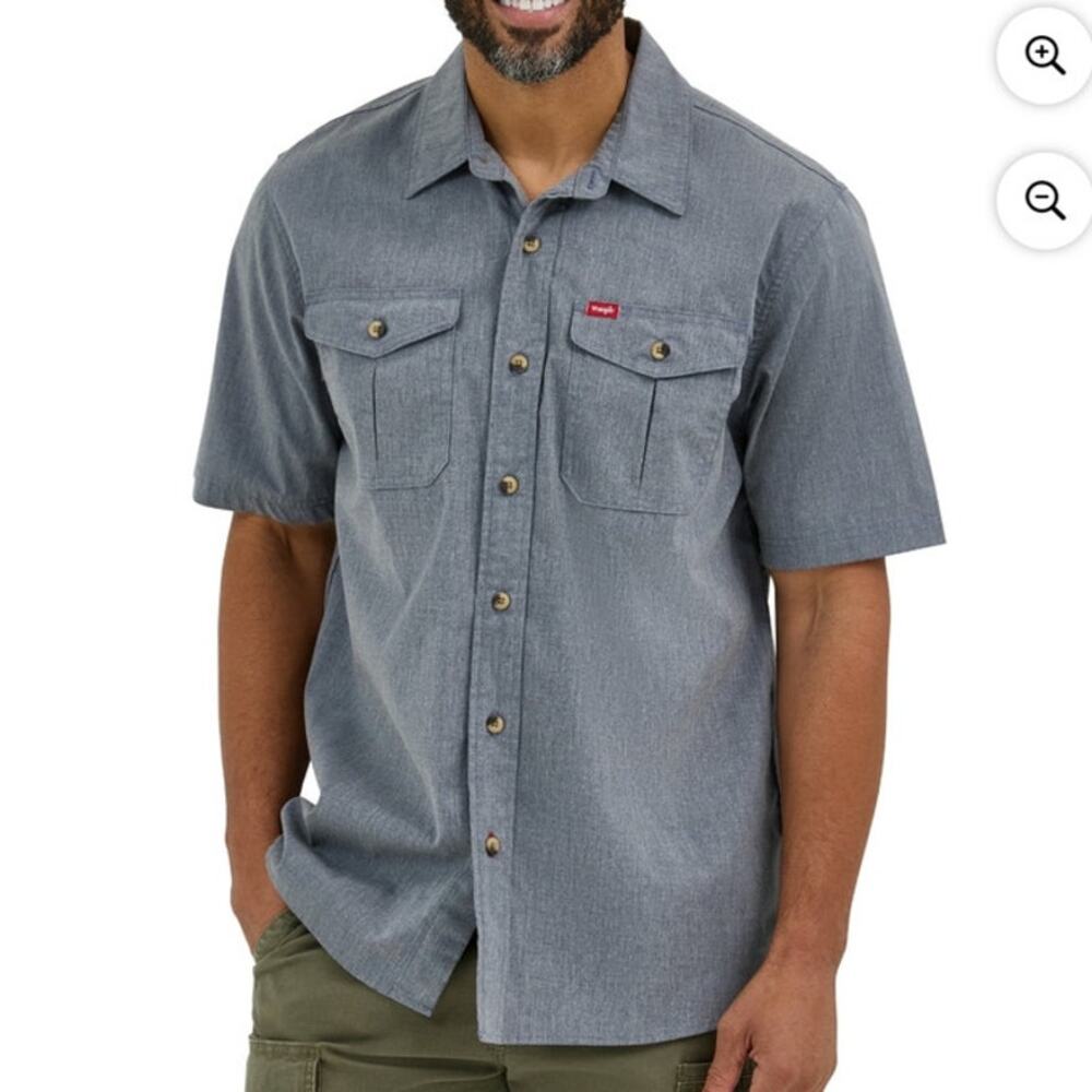 Wrangler® Men's Relaxed Stretch Short Sleeve Shirt, Sizes Small Gray NWT